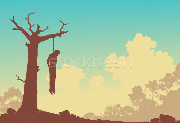 Opknoping boom vector silhouet man Stockfoto © Tawng