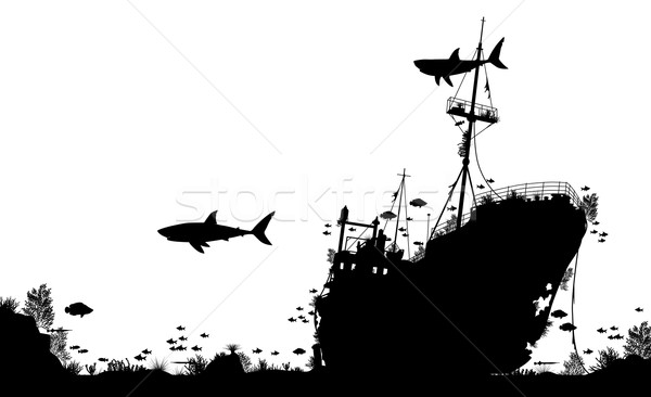 Wrak wektora sylwetka pierwszy plan koral Zdjęcia stock © Tawng
