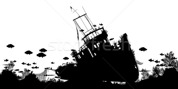 Wrak wektora sylwetka pierwszy plan koral Zdjęcia stock © Tawng