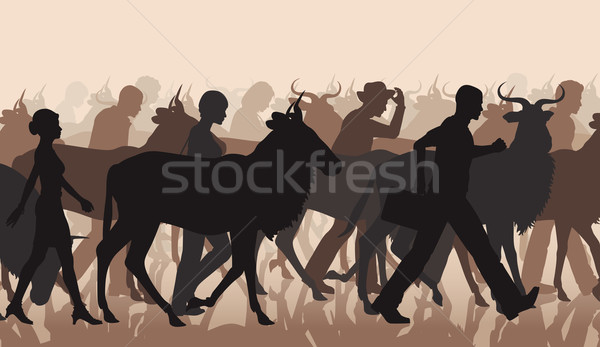 Commuting people and wilderbeest Stock photo © Tawng