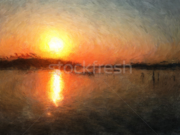 Lago madrugada pintura sol natureza Foto stock © Tawng