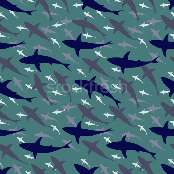 ストックフォト: サメ · タイル · ベクトル · シームレス