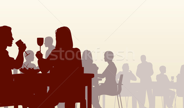 Diner wektora sylwetka ludzi jedzenie Zdjęcia stock © Tawng