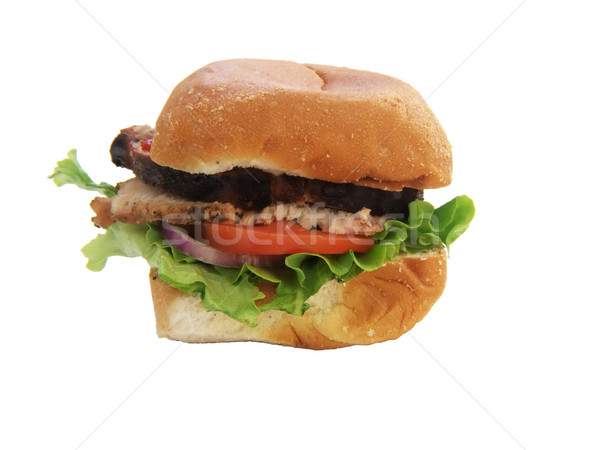 Stock foto: Sandwich · Schweinefleisch · Lende · Foto · isoliert · weiß