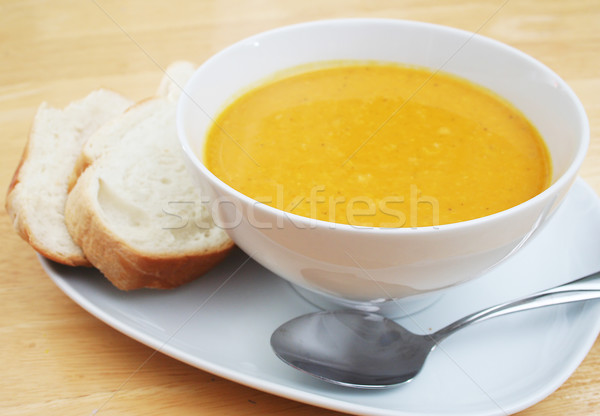 Miąższ zupa puchar chleba plastry żywności Zdjęcia stock © TeamC