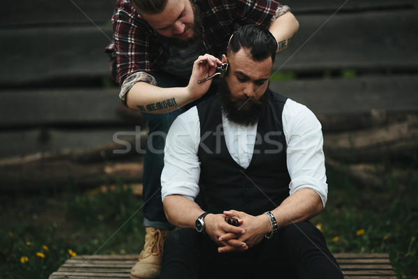 Stockfoto: Barbier · bebaarde · man · vintage · atmosfeer · mode