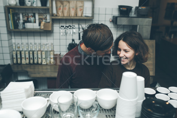 Bağbozumu çift kahvehane kahve aile sevmek Stok fotoğraf © tekso