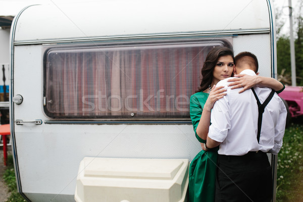 Adam kadın gizlenmiş görmek arkasında karavan parkı Stok fotoğraf © tekso