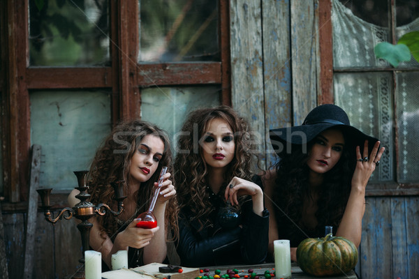 Three vintage witches perform magic ritual Stock photo © tekso