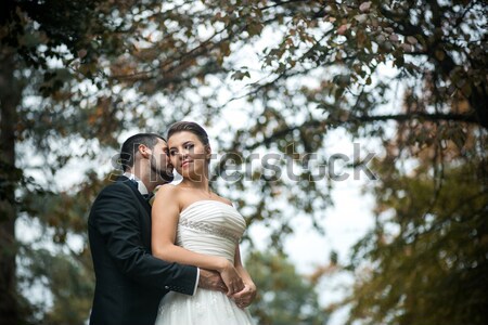 groom embracing bride from back Stock photo © tekso