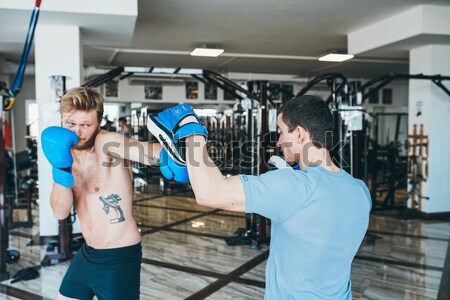 Stock foto: Männer · Boxen · Fitnessstudio · guy · Trainer