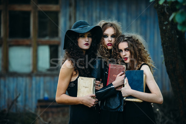 Drei Jahrgang Frauen darstellen aufgegeben Gebäude Stock foto © tekso