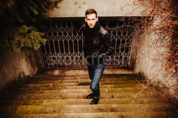 Confident man posing in selvedge  jeans Stock photo © tekso