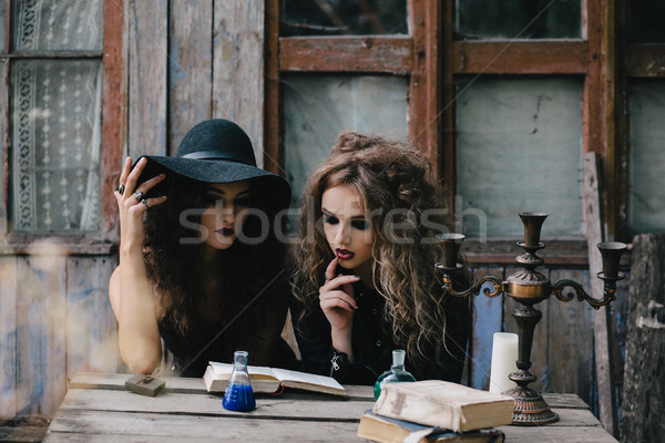 Two vintage witches perform magic ritual Stock photo © tekso