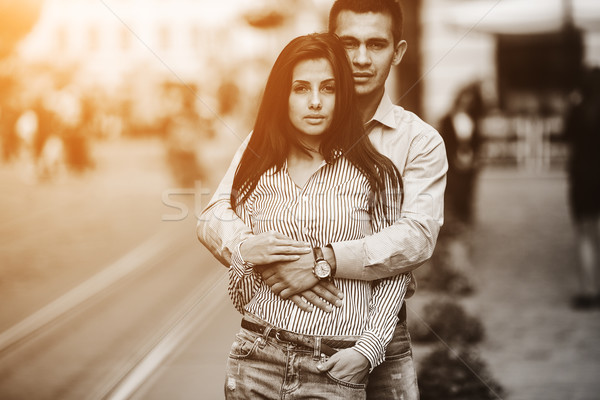 Stockfoto: Paar · leuk · stad · man · vrouw · poseren