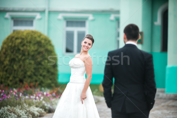 Stockfoto: Mooie · bruiloft · paar · permanente · tegenover · ander