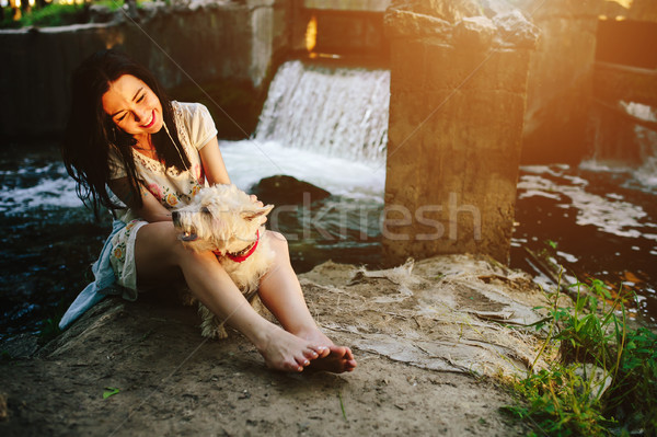 girl playing with a dog Stock photo © tekso