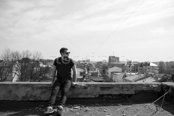 Confident man posing in selvedge  jeans Stock photo © tekso