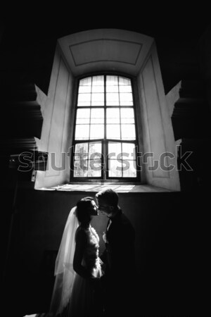 Noiva noivo janela posando grande menina Foto stock © tekso