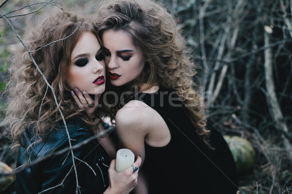 Two vintage witches gathered eve of Halloween Stock photo © tekso