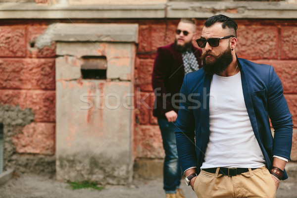 Dos elegante barbado hombres otro barrio antiguo Foto stock © tekso