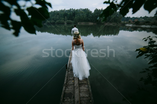 Foto stock: Boda · Pareja · edad · muelle · posando