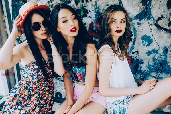 three young beautiful girls Stock photo © tekso