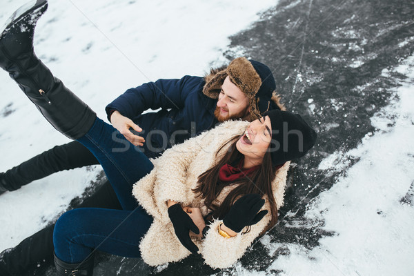 Stockfoto: Man · vrouw · skate · ijs · paardrijden · bevroren