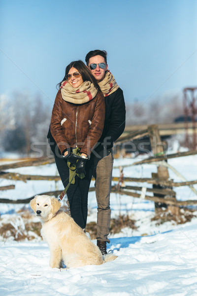 Foto stock: Posando · invierno · parque · cute · jóvenes