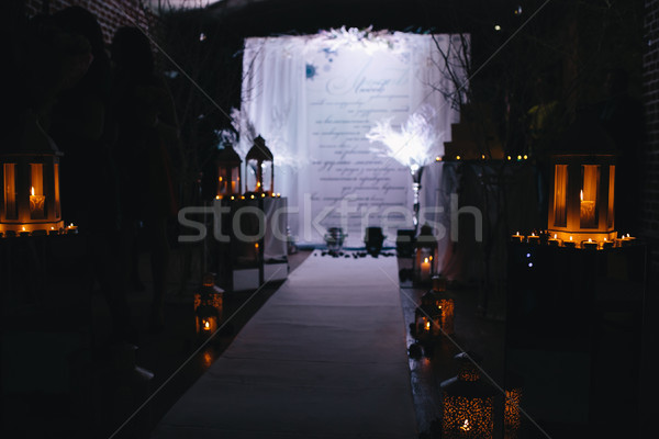 Menyasszony vőlegény szoba gyertya szolgáltatás fehér Stock fotó © tekso