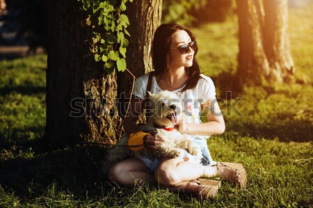 Girl playing with a dog Stock photo © tekso