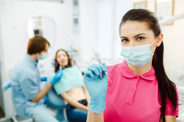 Dentar anestezie pacient asistent dentist clinică Imagine de stoc © tekso