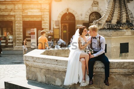 Sposa lo sposo posa fontana vecchio wedding Foto d'archivio © tekso