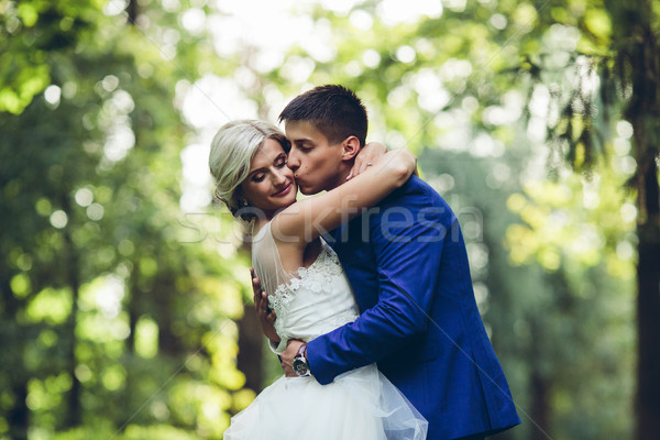 美麗 婚禮 情侶 擁抱 公園 相機 商業照片 © tekso