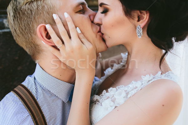 Foto stock: Boda · Pareja · beso · otro · sesión · piedra