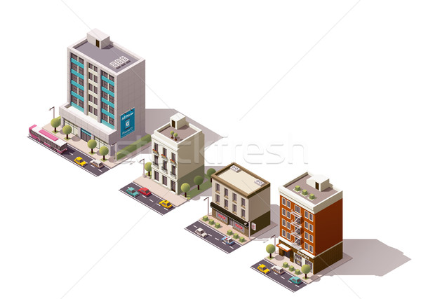 Vector isometric buildings set Stock photo © tele52