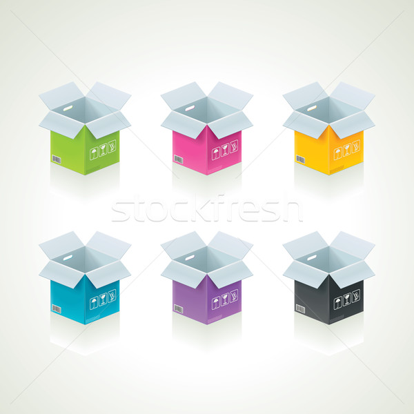 Vektor farbenreich Boxen Set detaillierte Symbole Stock foto © tele52