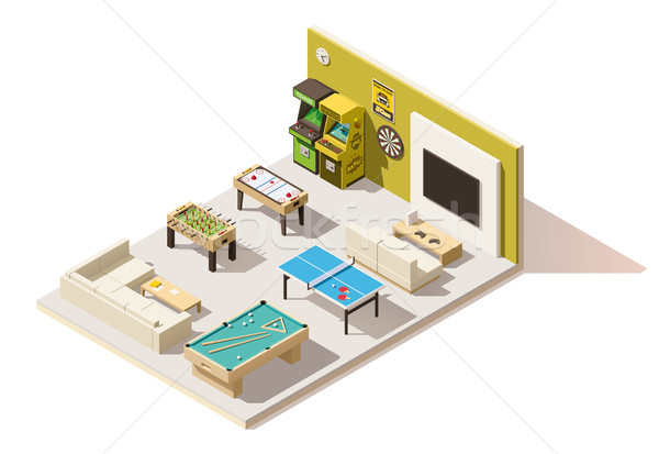 Vector isometric low poly recreation room interior Stock photo © tele52