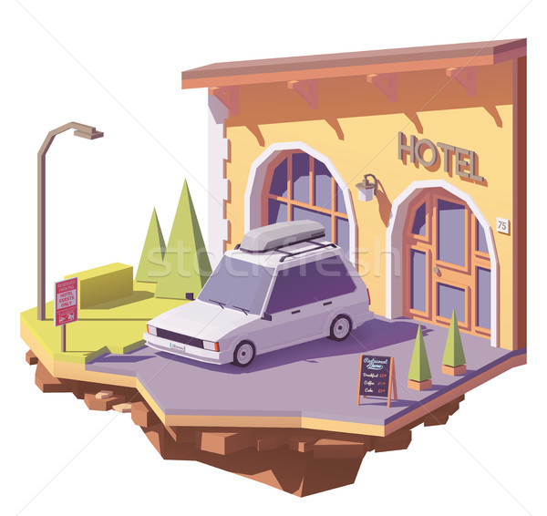 Vector low poly car and hotel Stock photo © tele52