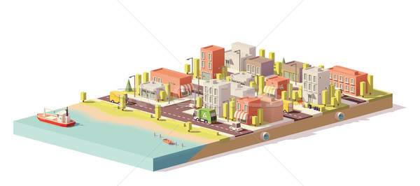 Vector low poly 2d buildings and city scene Stock photo © tele52