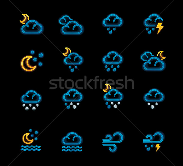 Stockfoto: Vector · weer · prognose · iconen · ingesteld · nacht