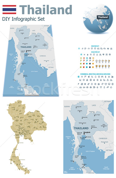 Zdjęcia stock: Tajlandia · mapy · zestaw · polityczny · symbolika