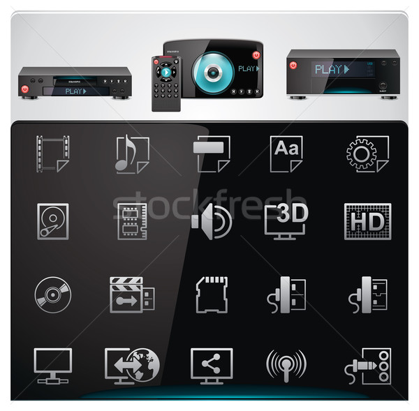 Vector video players features and specifications icon set Stock photo © tele52