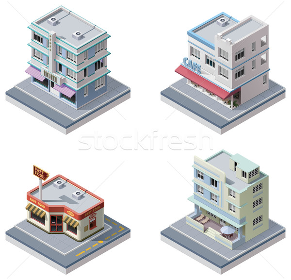 Vector izometrice clădirilor set detaliat icoană Imagine de stoc © tele52
