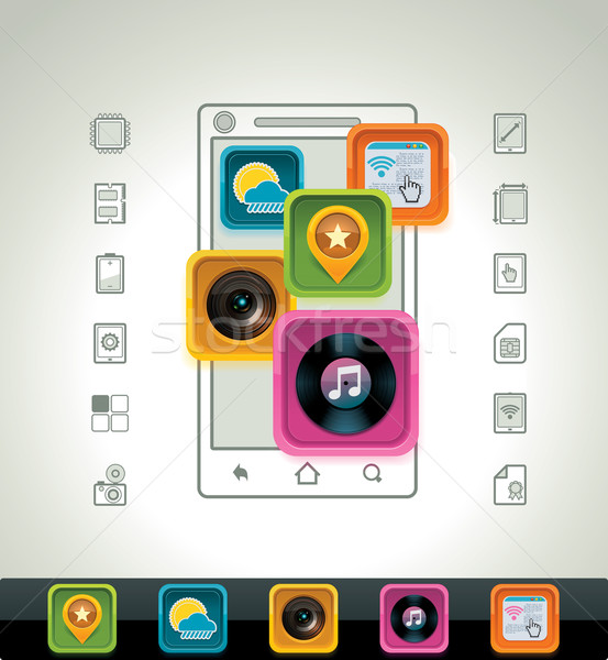 Imagine de stoc: Vector · smartphone · icoană · detaliat · telefon