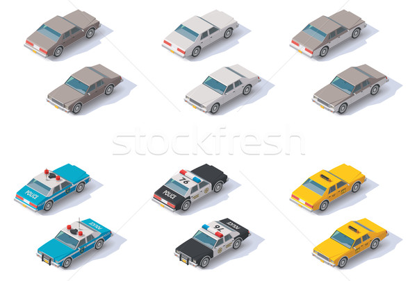 Stock fotó: Vektor · izometrikus · autók · szett · elöl · hátsó