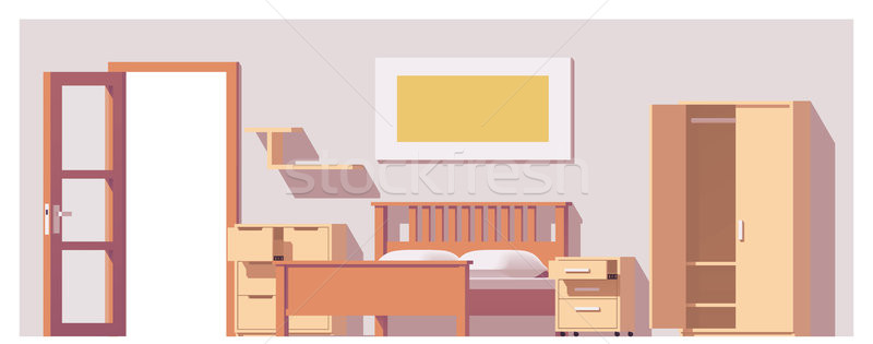Stock fotó: Vektor · alacsony · hálószoba · illusztráció · otthon · szoba