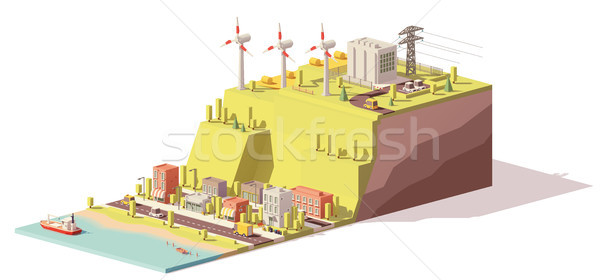 Vektor niedrig Kraftwerk Infrastruktur Windpark Stock foto © tele52