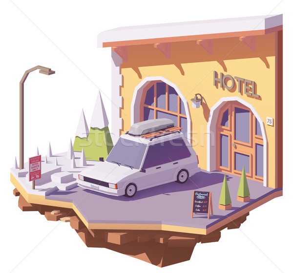 Vector low poly car and hotel Stock photo © tele52