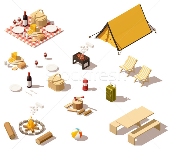 Vector isometric low poly camping equipment Stock photo © tele52